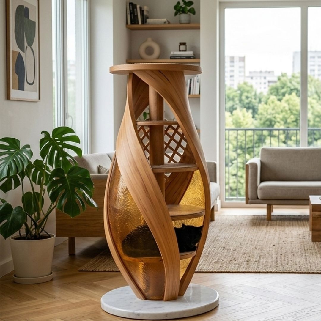 Arbre à chat en bois naturel – Modèle Solis
