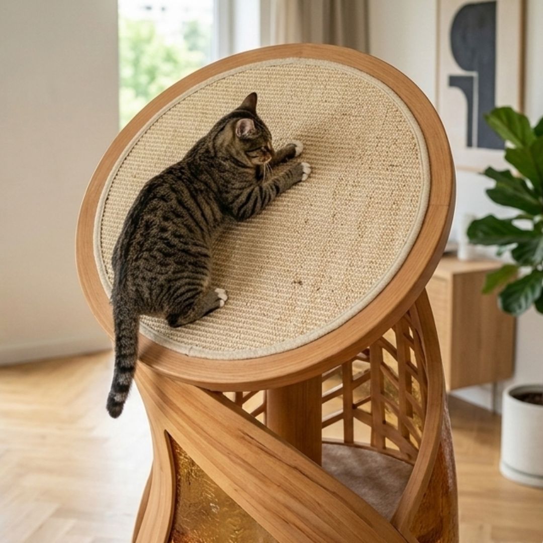 Arbre à chat en bois naturel – Modèle Solis