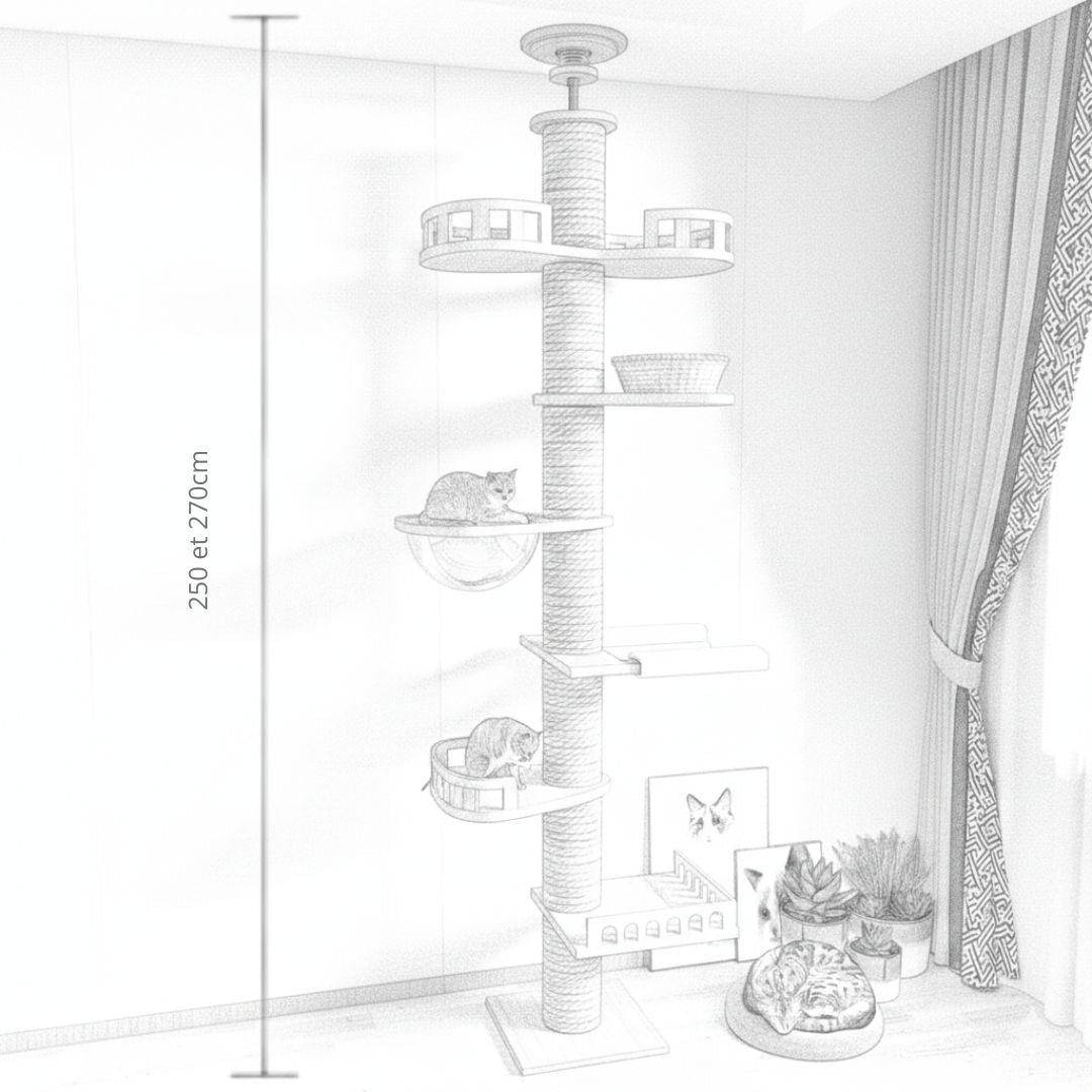 Arbre à chat en bois naturel – Modèle Reiya