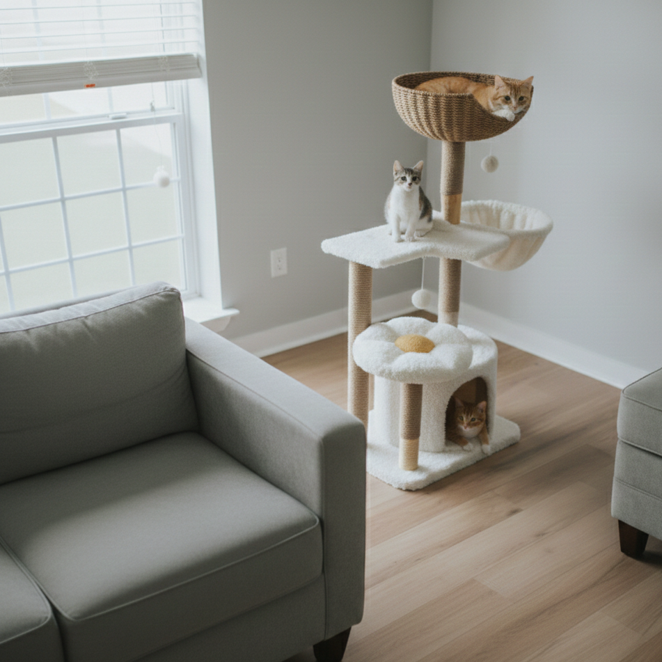 Arbre à chat en bois naturel – Modèle Alba