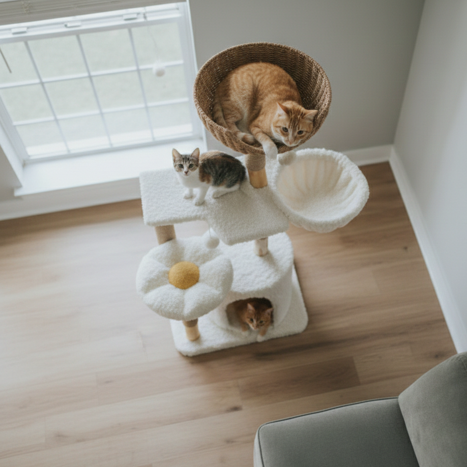 Arbre à chat en bois naturel – Modèle Alba