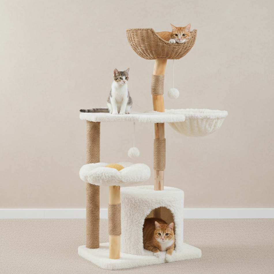 Arbre à chat en bois naturel – Modèle Alba