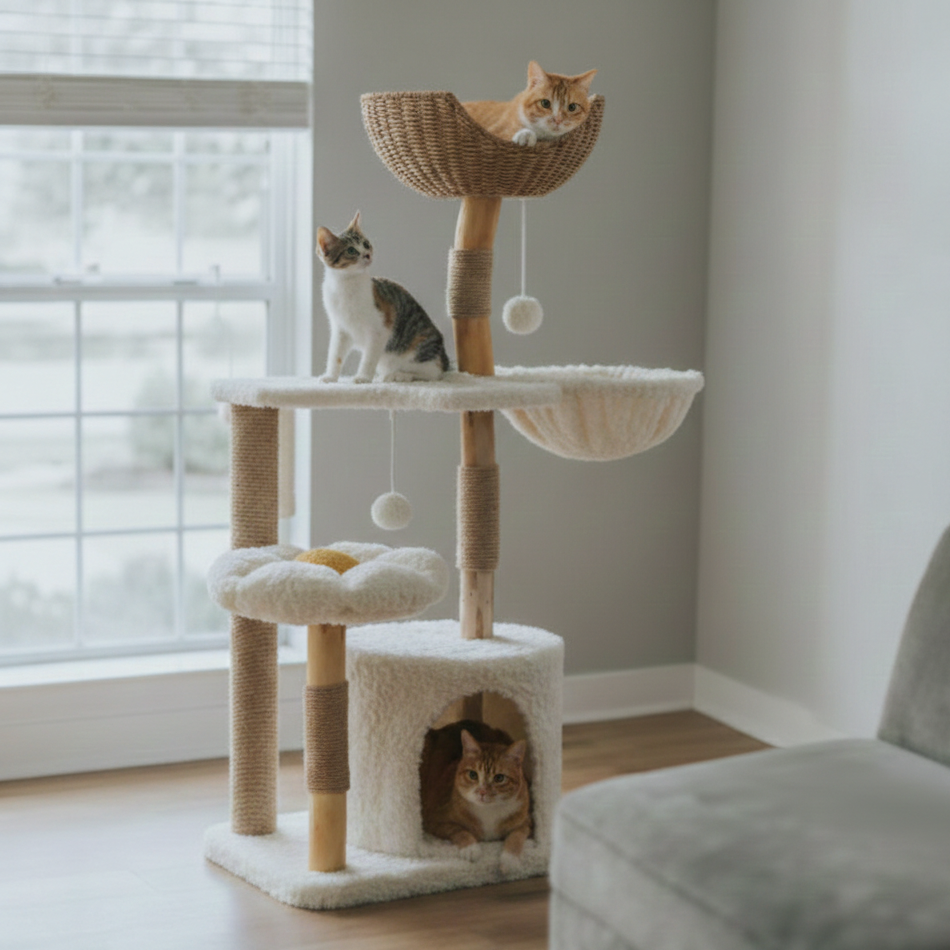 Arbre à chat en bois naturel – Modèle Alba