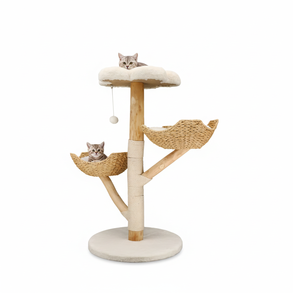 Arbre à chat en bois naturel – Modèle Ivy