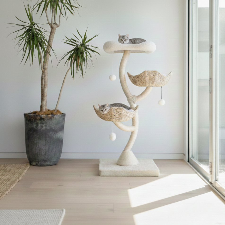 Arbre à chat en bois naturel – Modèle Ivy