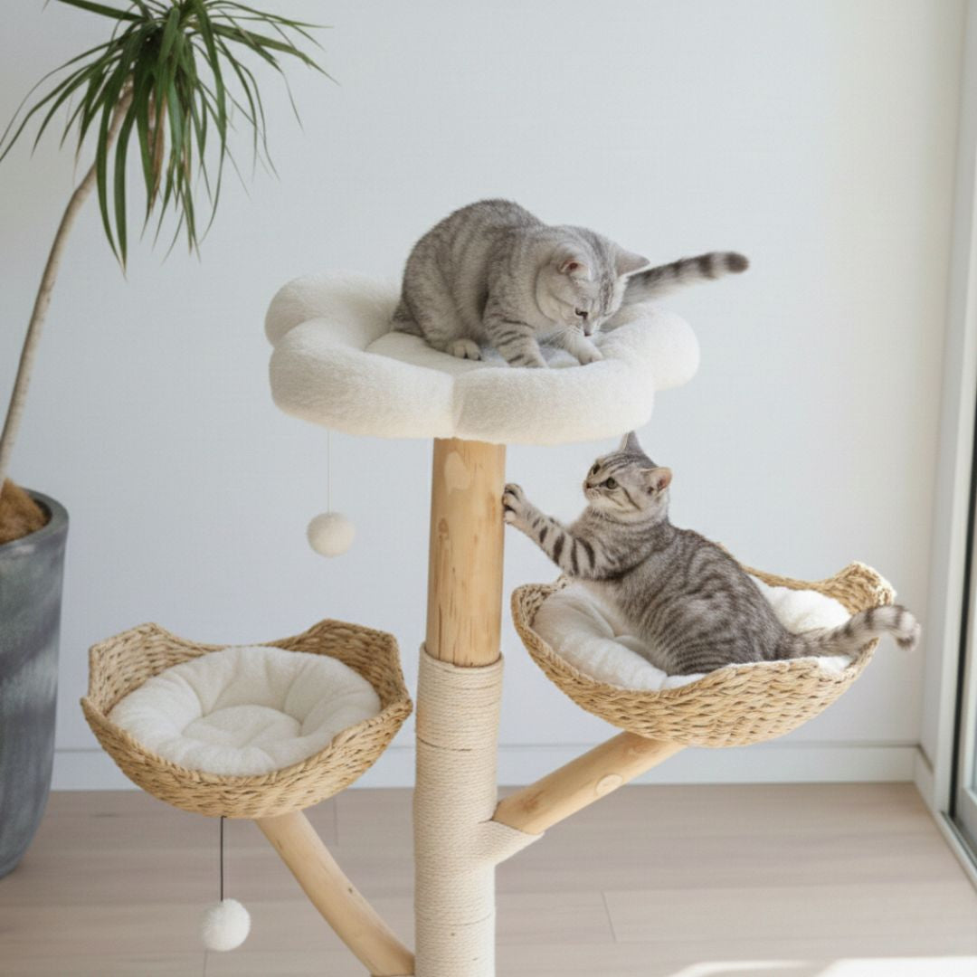Arbre à chat en bois naturel – Modèle Ivy