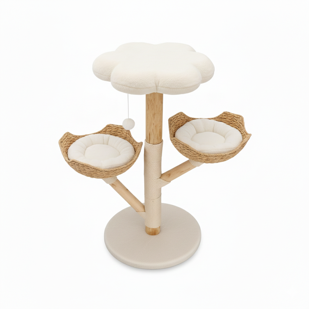 Arbre à chat en bois naturel – Modèle Ivy