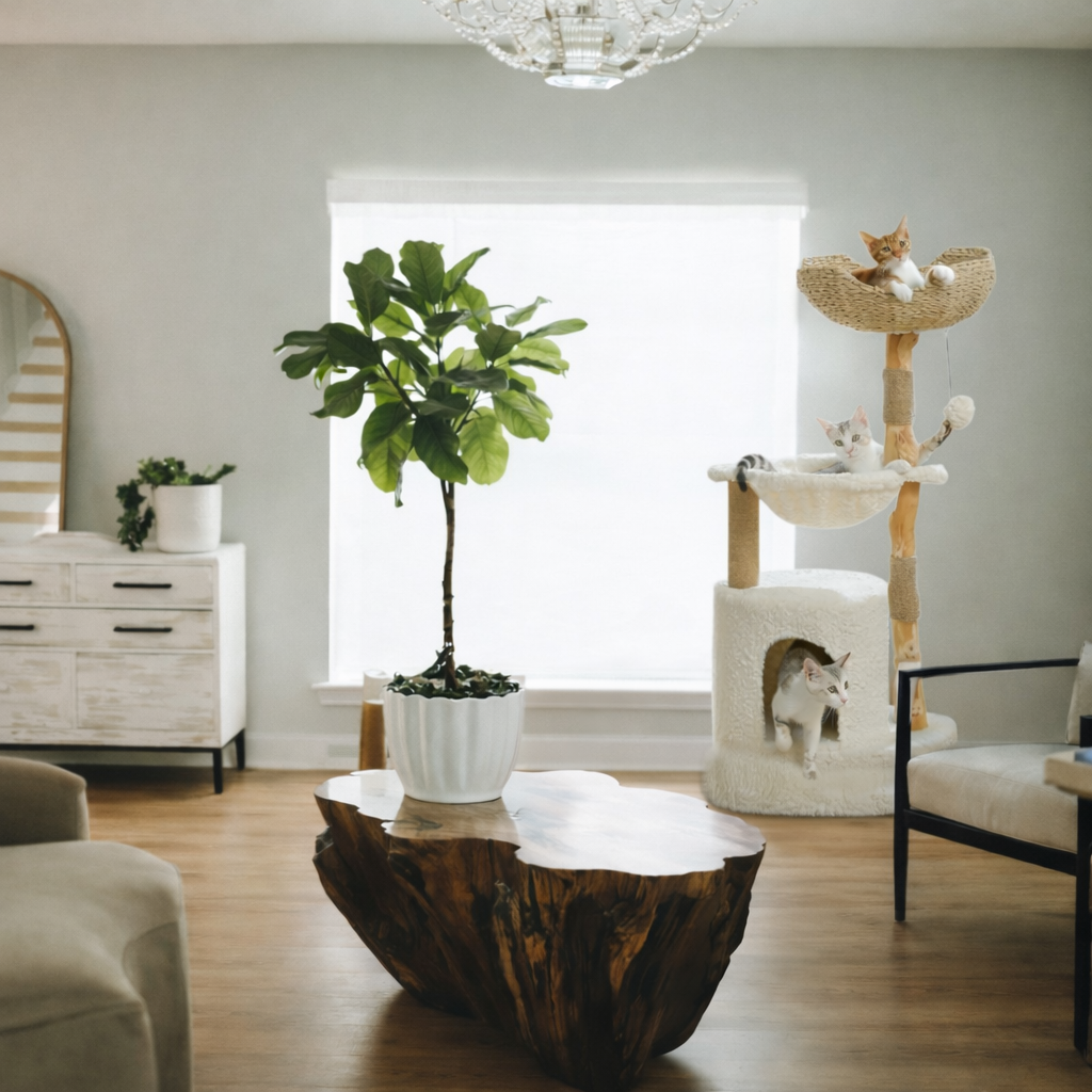 Arbre à chat en bois naturel – Modèle Safari